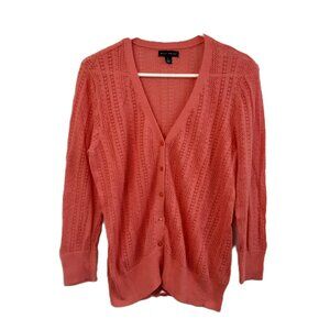 Willie Smith Sweater Size Large Long Sleeve Button-up Cotton & Linen Coral Color